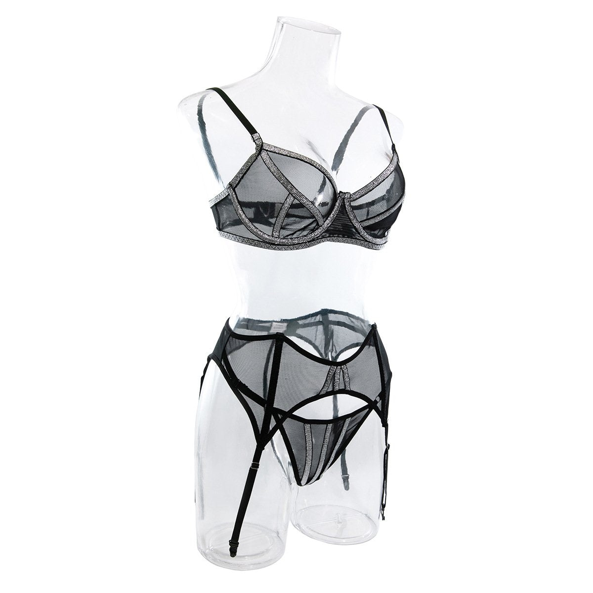 Sheer mesh corset garter cami lingerie set
