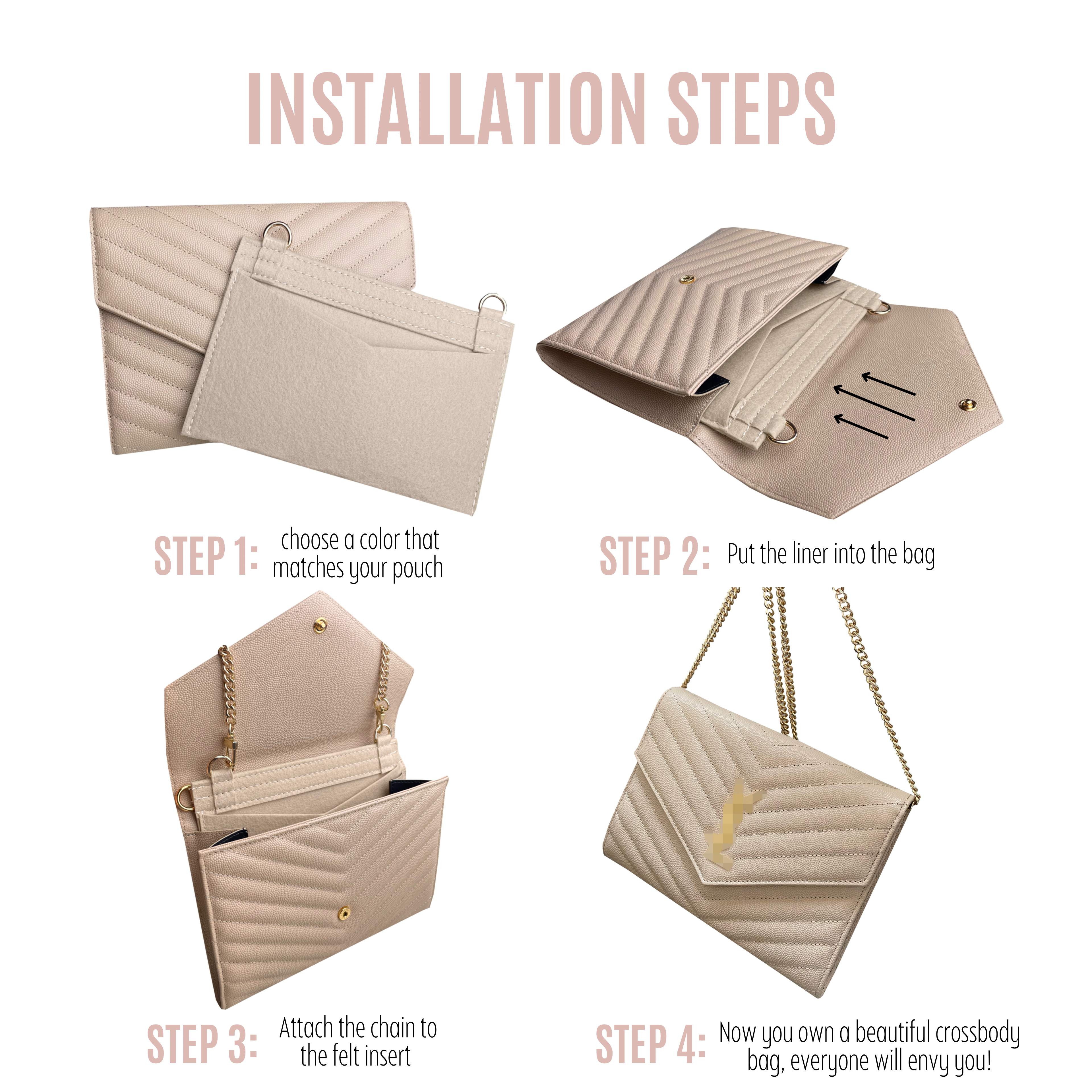 Conversion Kit for Monogram Clutch | Accessory for YSL Swing | Yves Saint Laurent Strap | Designer Purse Insert | YSL Handbag Strap | Bag Insert Organizer | YSL Swing Strap | Luxury Bag Accessory | Bag Protector”