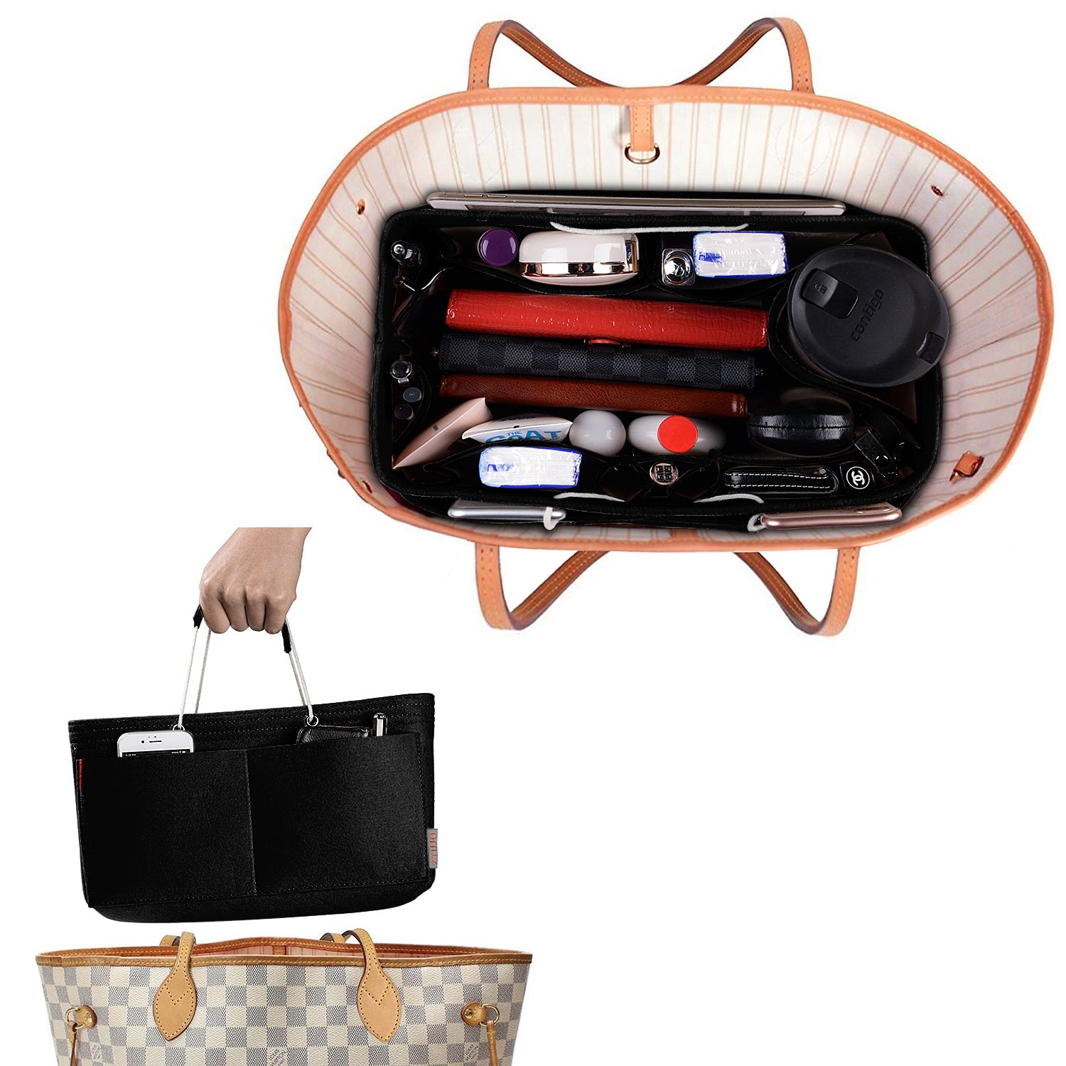 Felt Purse Organizer with Dual Handles and Multiple Pockets for Speedy, Neverfull, and More