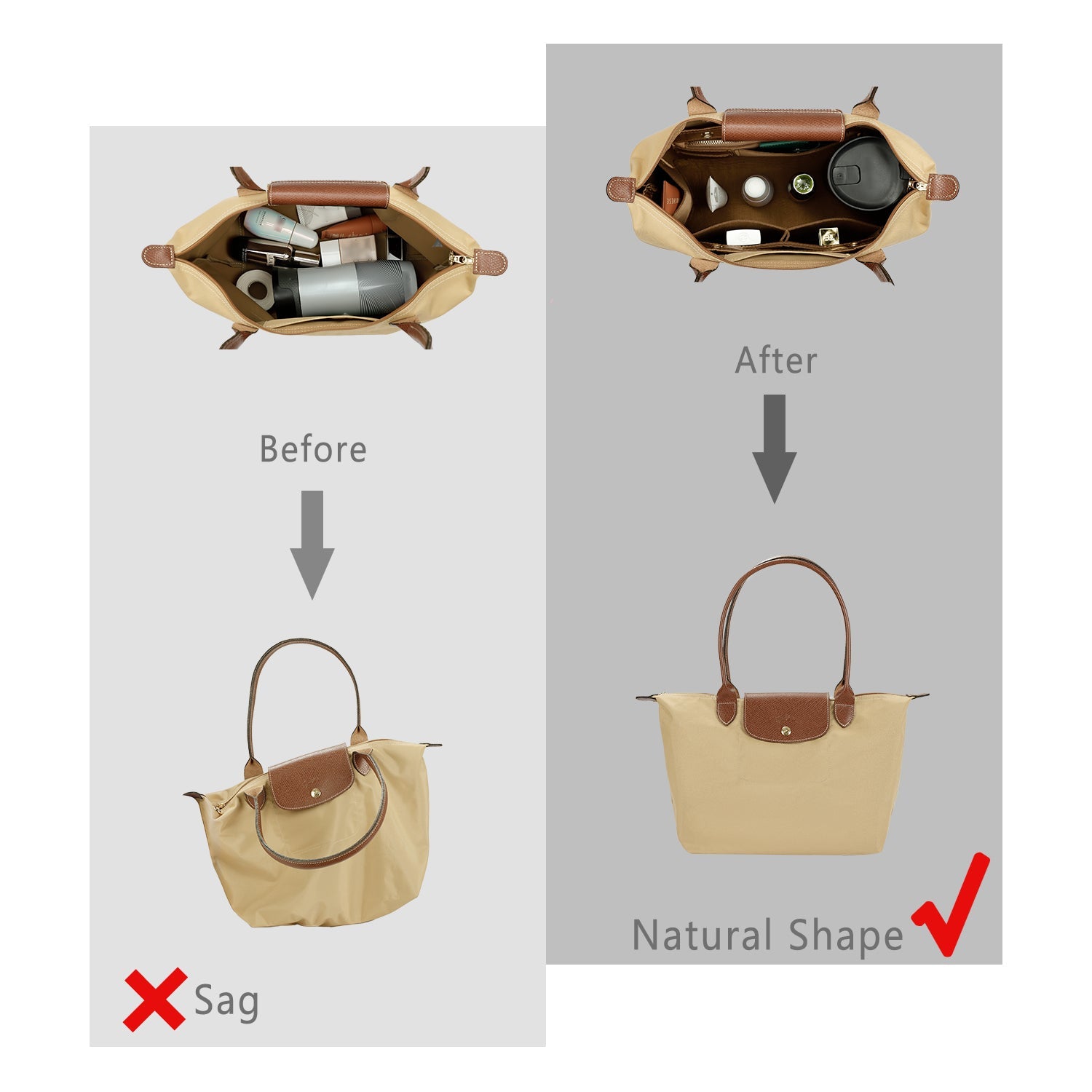 Design Purse Organizer Insert for Handbag & Tote Shaper, Tote Bag Organizer Insert for Speedy Neverfull - Available in 6 Sizes.