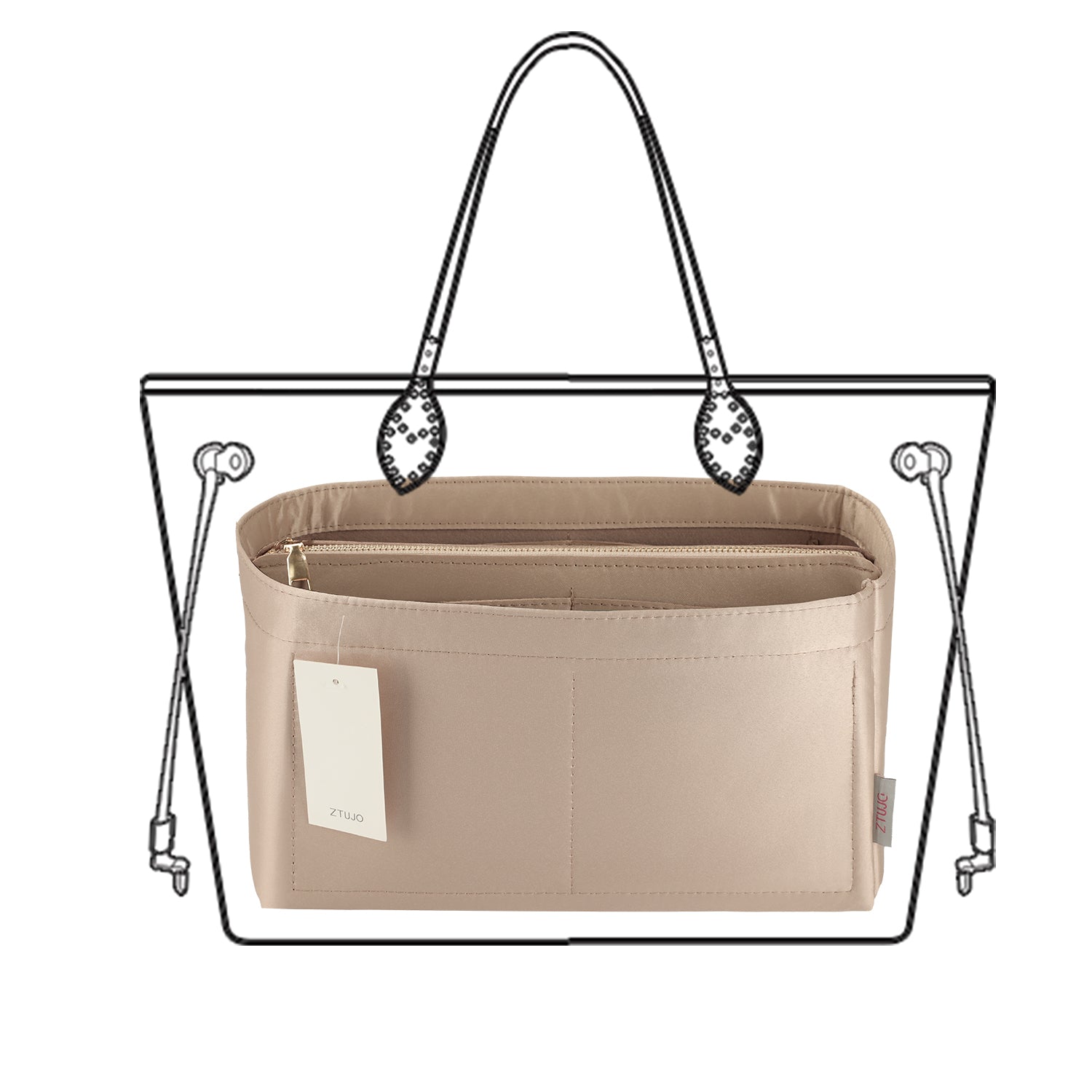 "Effortless Organization: Silky Touch Purse Organizer Insert with Zipper for Speedy, Neverfull, ONTHEGO, Tote, and More!"