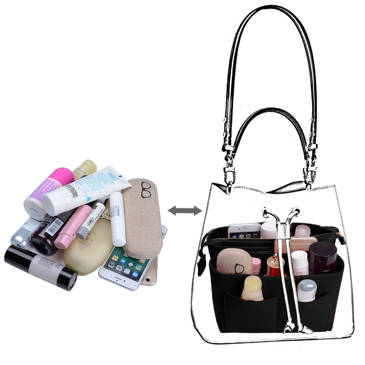 Purse Organizer, Bag in Ba Perfectly Structured Purse Organizer: Bag in Bag Organizer with Two Packs in One Set for LV NeoNoe Noé Seriesg Organizer With 2 Packs In One Set For LV NeoNoe Noé Series perfectly