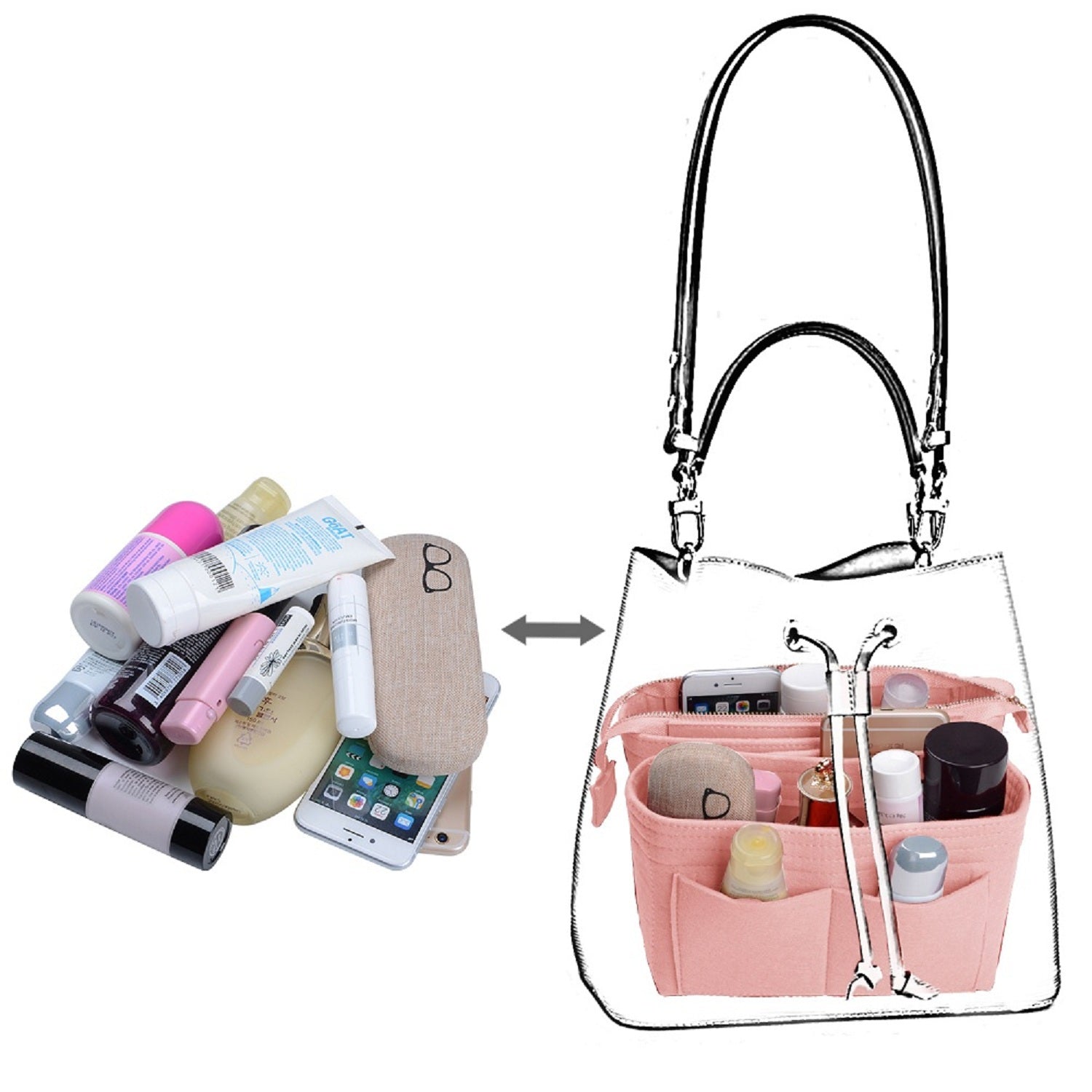 Purse Organizer, Bag in Ba Perfectly Structured Purse Organizer: Bag in Bag Organizer with Two Packs in One Set for LV NeoNoe Noé Seriesg Organizer With 2 Packs In One Set For LV NeoNoe Noé Series perfectly