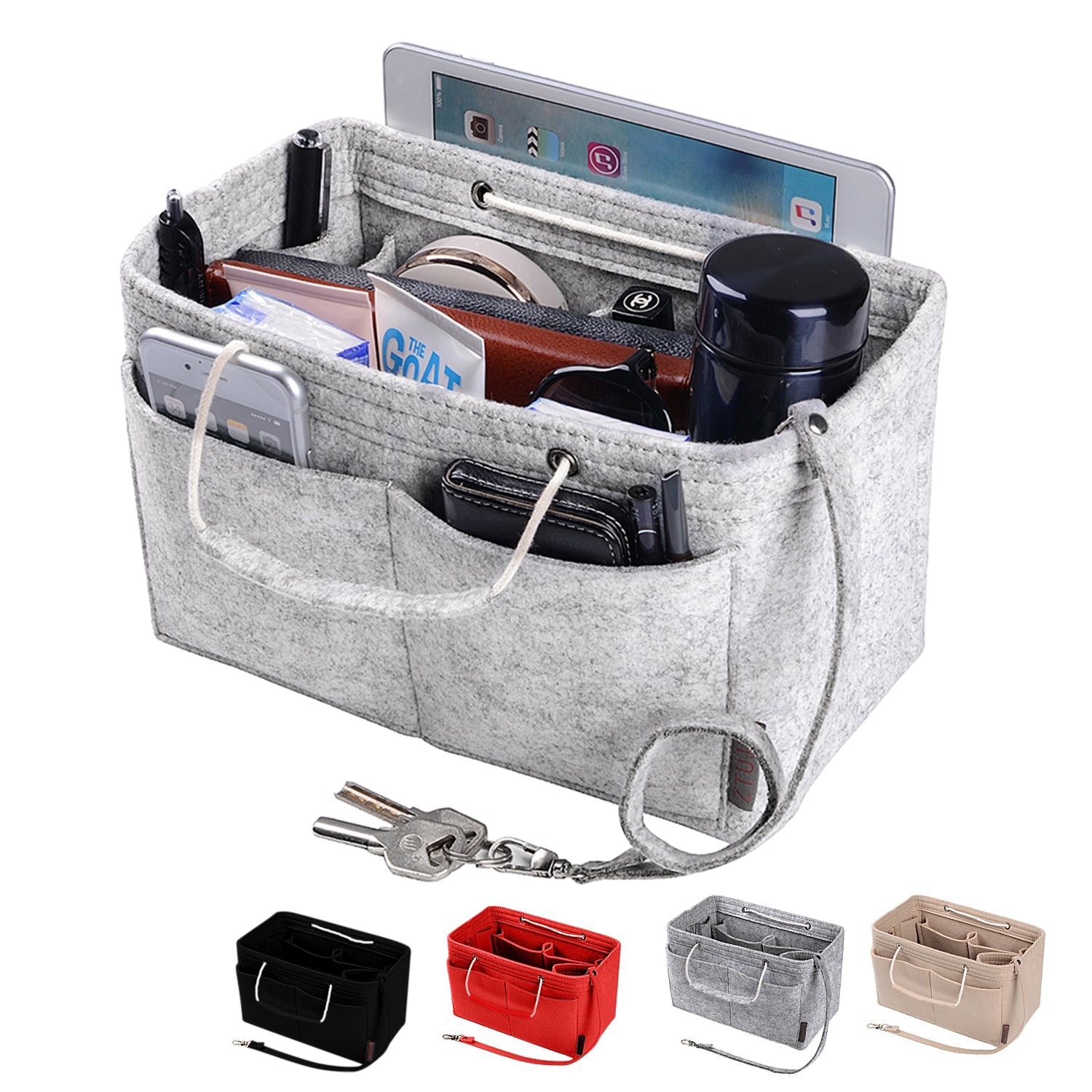 Felt Purse Organizer with Dual Handles and Multiple Pockets for Speedy, Neverfull, and More