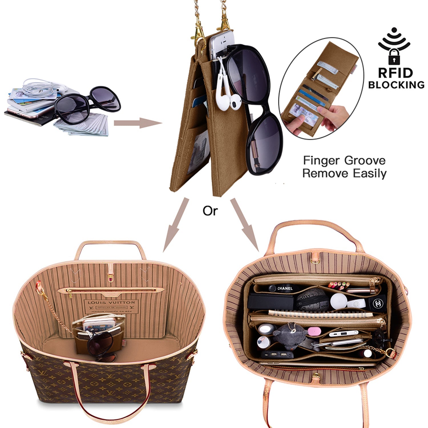 Purse Organizer With 2 Metal Zipper, Bag Organizer With RFID Blocking Pocket Purse Organizer insert | Louis Vuitton speedy 25 30