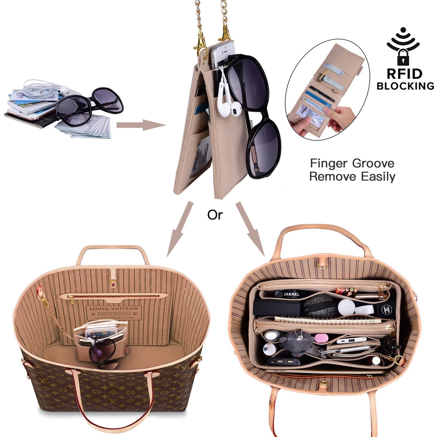 Purse Organizer With 2 Metal Zipper, Bag Organizer With RFID Blocking Pocket Purse Organizer insert | Louis Vuitton speedy 25 30