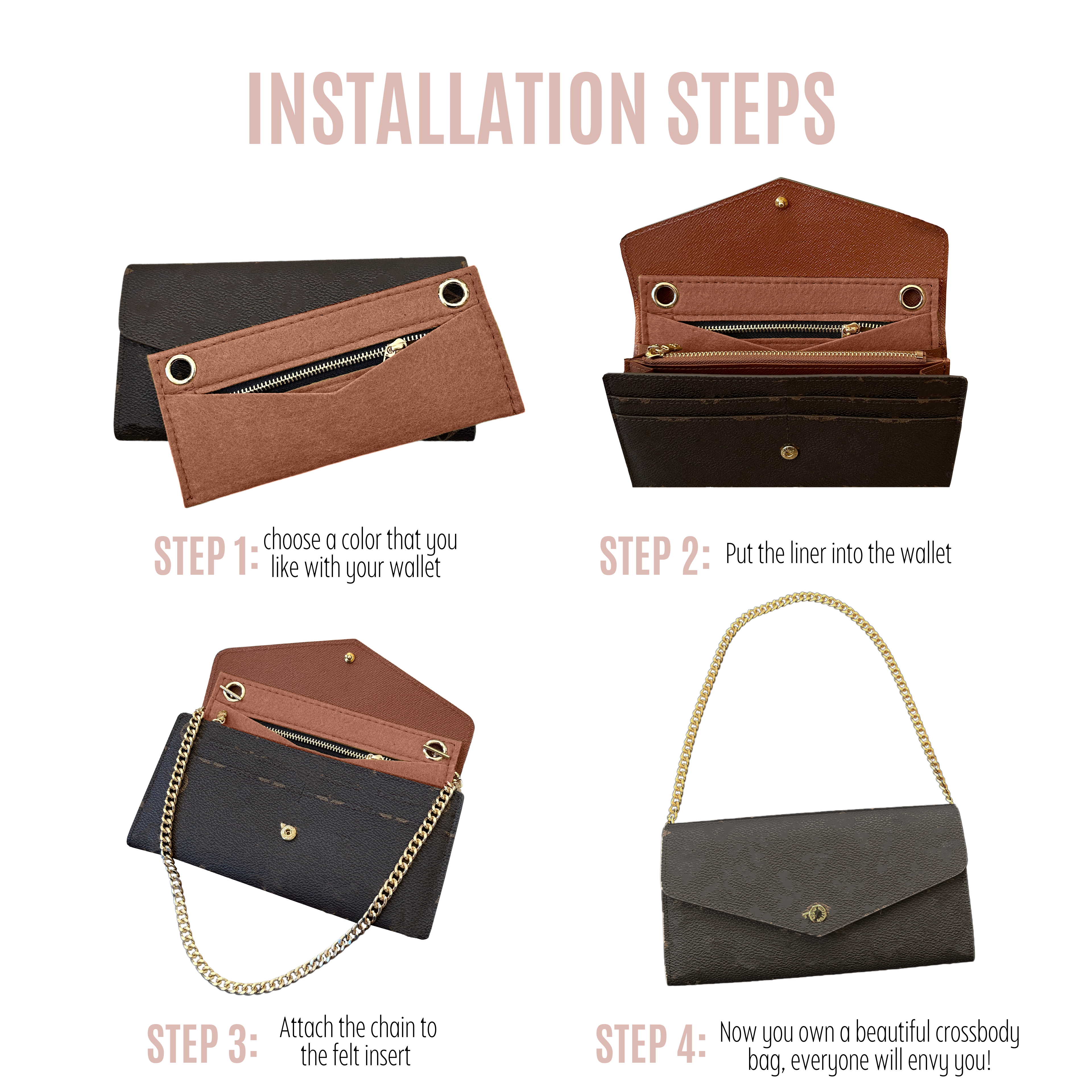 BaginBag | Accessory For Louis Vuitton   Conversion Kit for Sarah Wallet | Louis Vuitton Strap | LV Purse Insert | LV Strap | Bag Insert Organizer | LV Strap Bag | LV Bag Accessory | LV Bag Protector | LV Shoulder Strap
