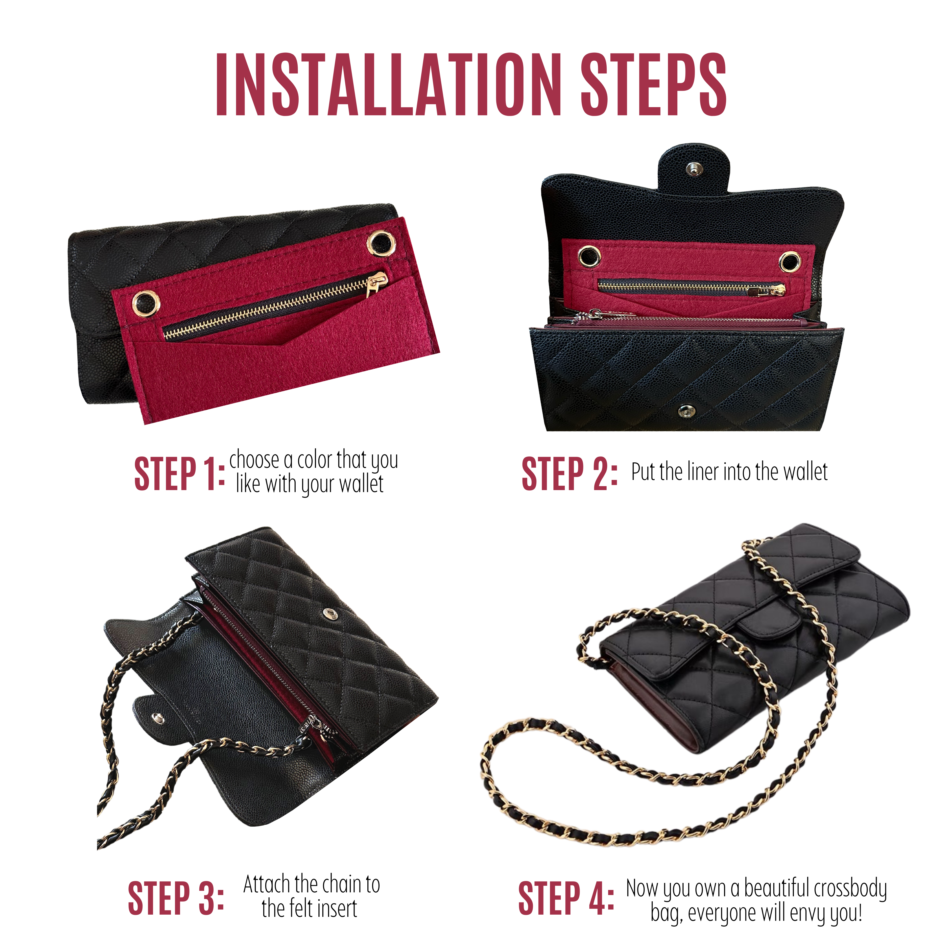 Conversion Kit for Classic Flap Wallet | Accessory for Chanel Swing | Chanel Strap | Designer Purse Insert | Chanel Handbag Strap | Bag Insert Organizer | Chanel Swing Strap | Luxury Bag Accessory | Bag Protector” | Chanel Crossbody