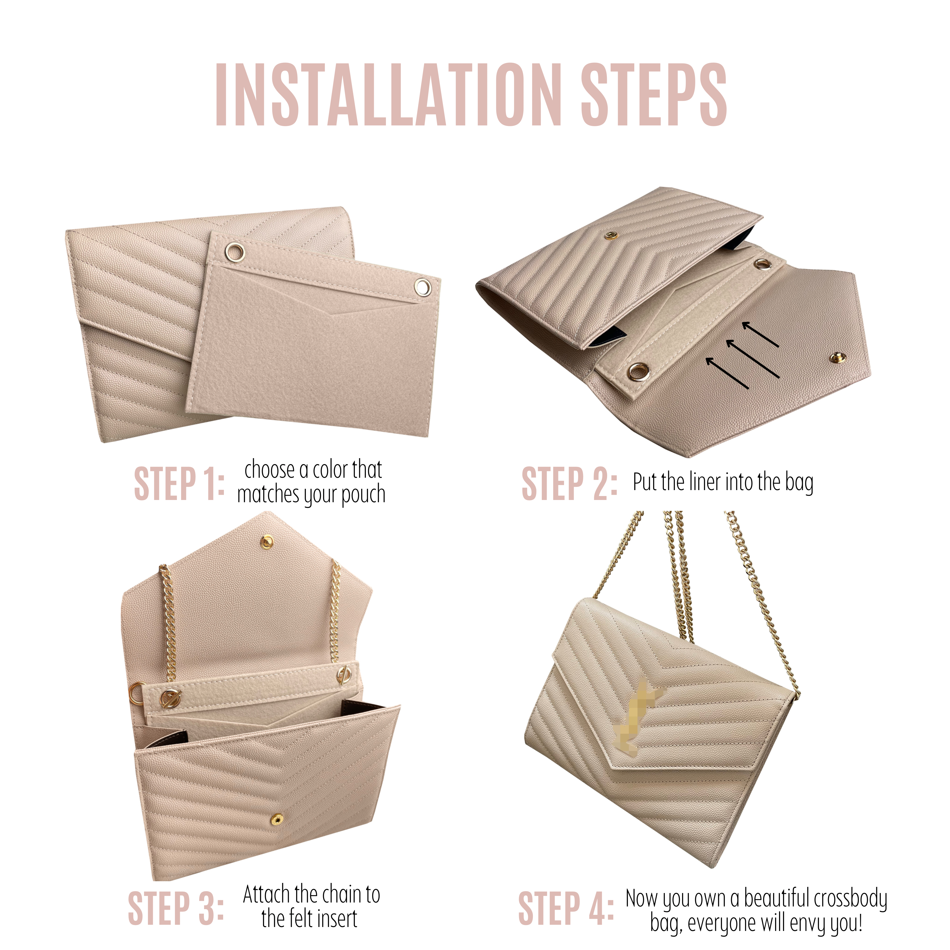 Conversion Kit for Small Envelope Wallet | Accessory for YSL Swing | Yves Saint Laurent Strap | clutch ysl | YSL Handbag Strap | Bag Insert Organizer | YSL Swing Strap | Luxury Bag Accessory | Bag Protector”
