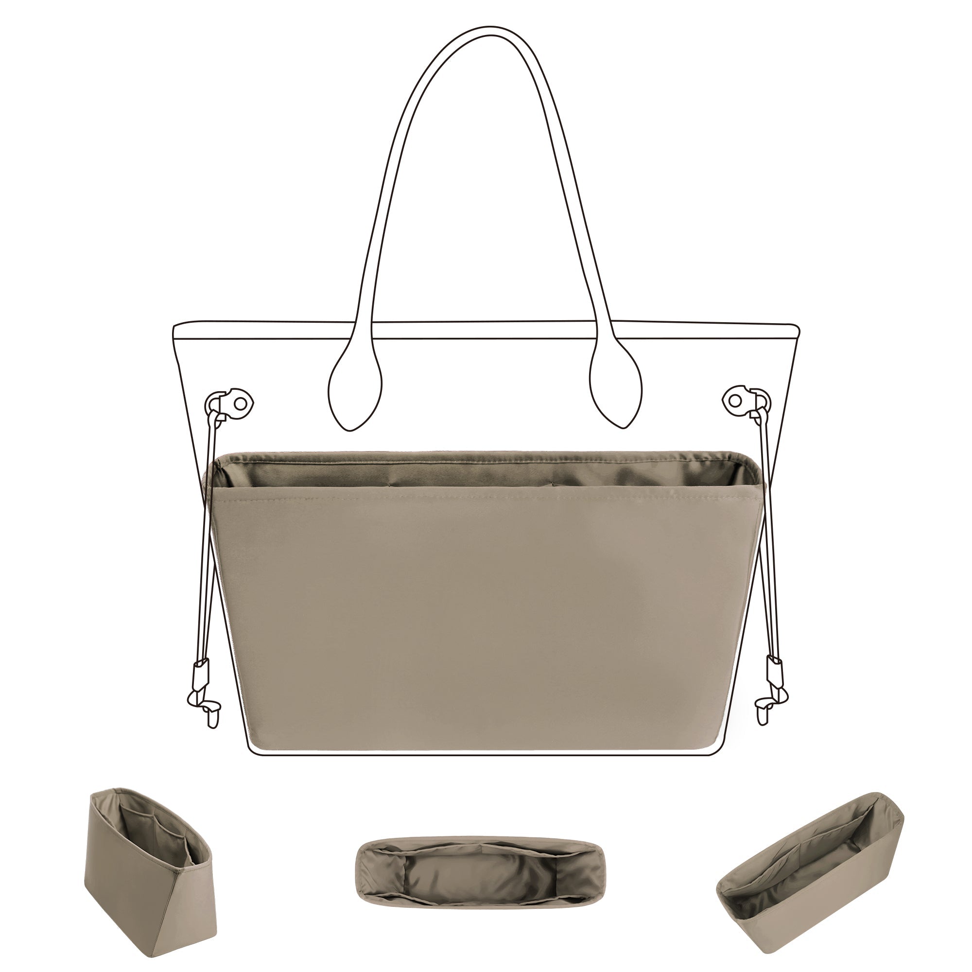 Baginbag | Purse Organizer Insert | Fits LV Neverfull Mini/PM/MM/GM Bags | Silk Bag Organizer | Luxury Handbag & Tote Shaper | handbag organizer