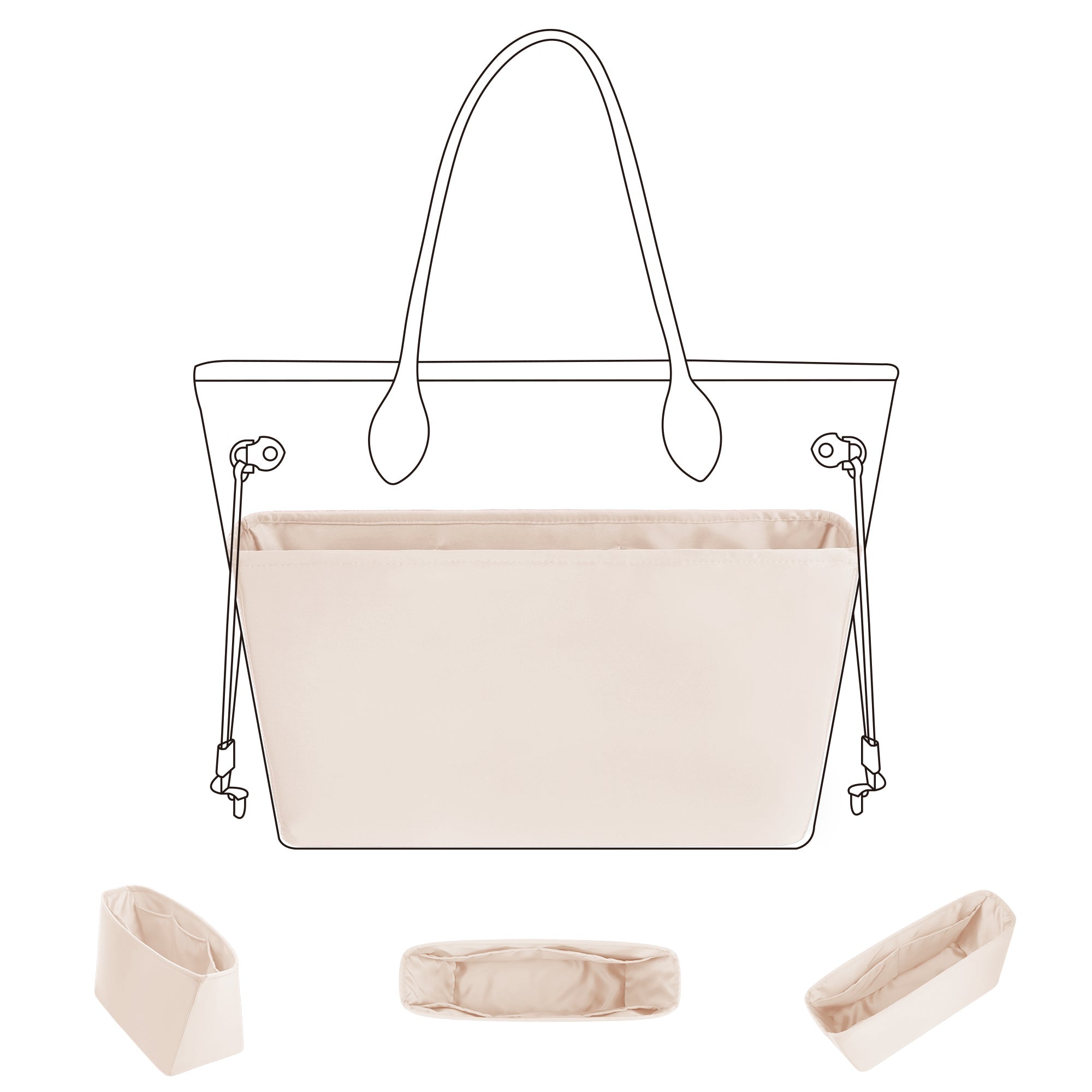 Baginbag | Purse Organizer Insert | Fits LV Neverfull Mini/PM/MM/GM Bags | Silk Bag Organizer | Luxury Handbag & Tote Shaper | handbag organizer