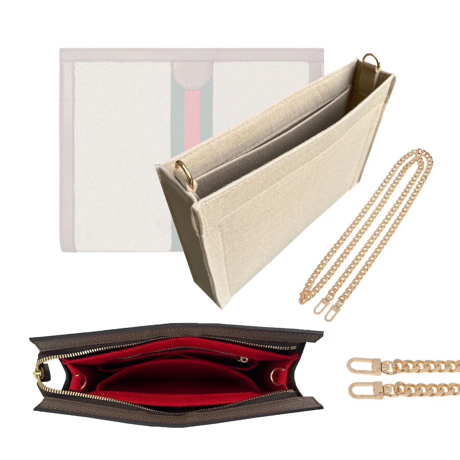 Conversion Kit for Ophidia Pouch (with gold or silver chain)| Accessory for Gucci Swing | Gucci Strap | Designer Purse Insert | Gucci Handbag Strap | Bag Insert Organizer | Gucci Swing Strap | Luxury Bag Accessory | Bag Protector”