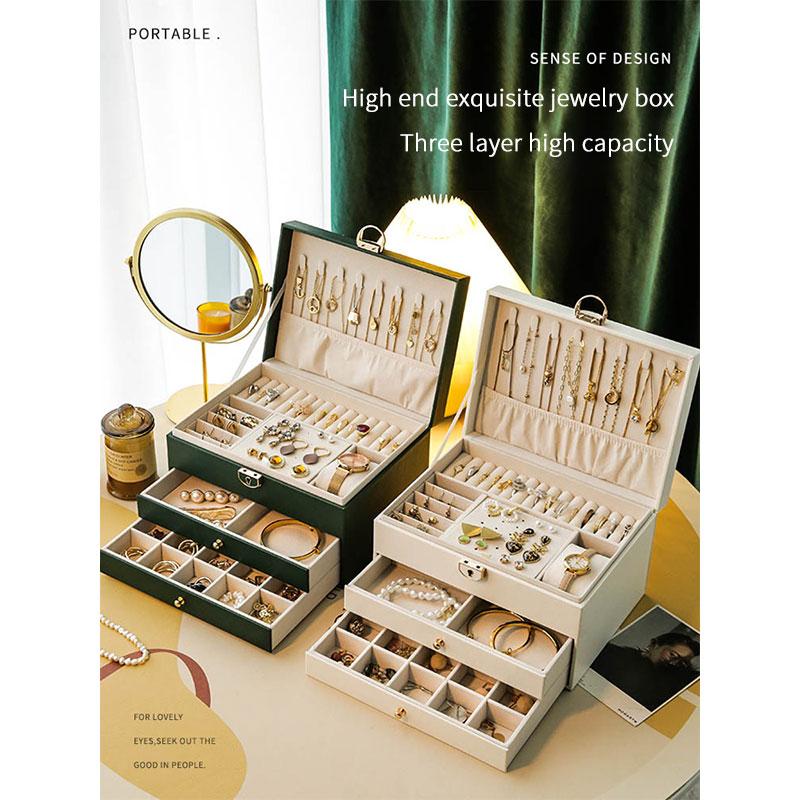 Large capacity multi-layer drawer rack necklace earrings jewelry storage box